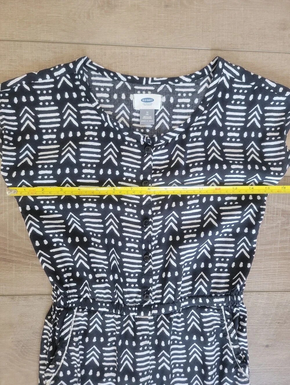 Old Navy Print Jump Rayon Black White Geometric Jumpsuit Girl Sz M (8) Boho